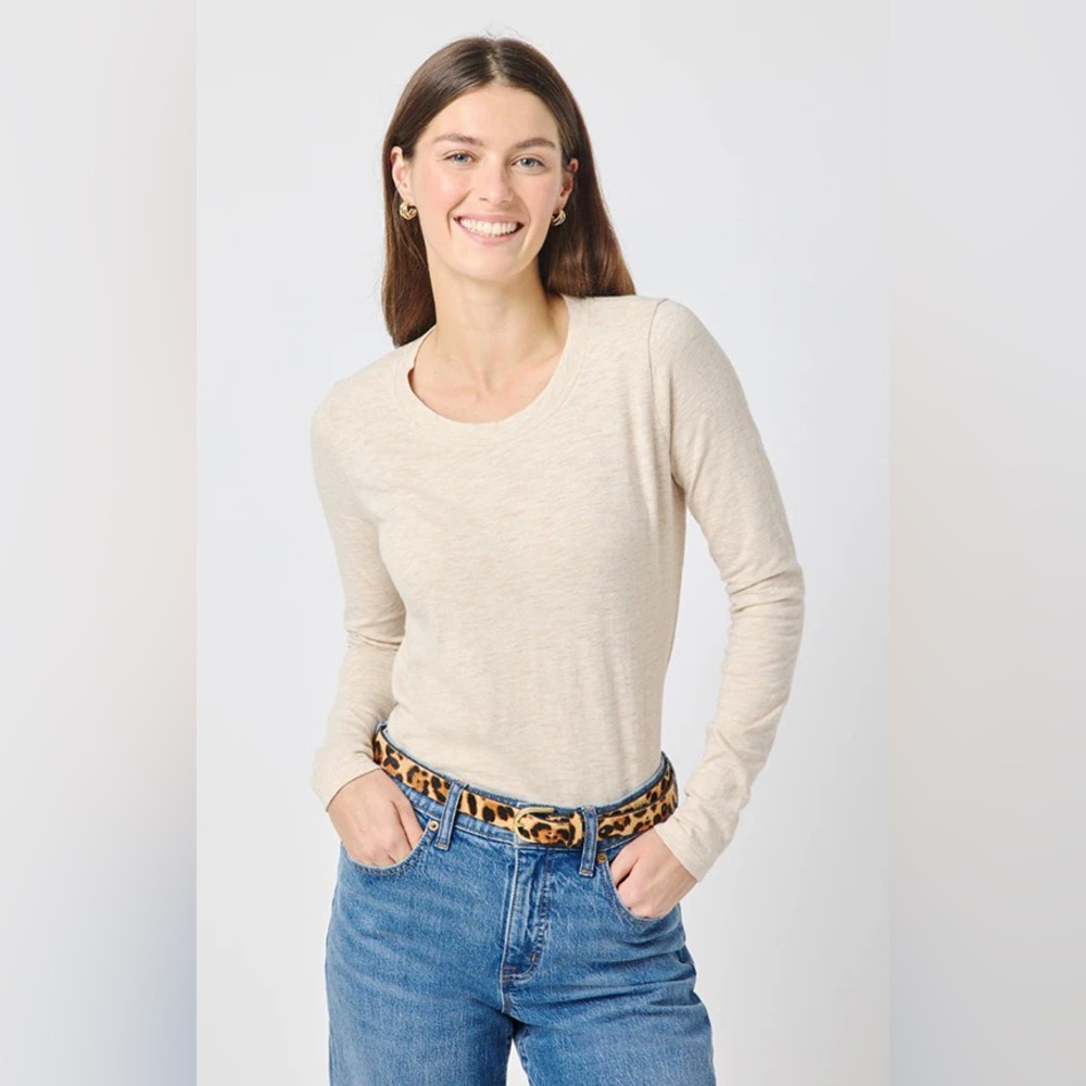 EUC J.Crew Long Sleeve Girlfriend Tee Heathered Cream Sz XL Customer Return